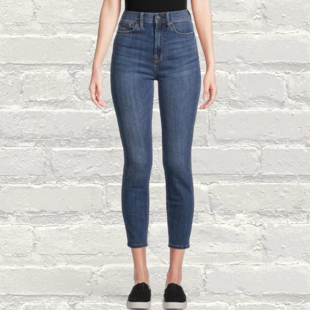 7 For All Mankind Skinny Jeans in Medium Blue Wash High Waist Gwenevere Ankle